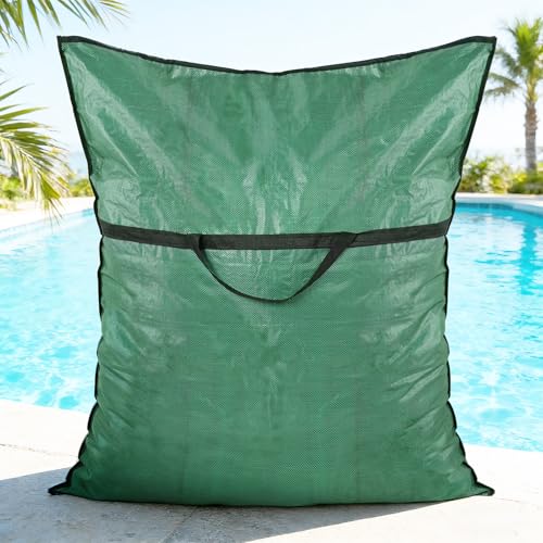 Biggun 47×57in Large Pool Safety Cover Storage Bag - Effortless Front Long Handles Pool Cover Bag with Smooth Zipper for Pools Storage (Green)