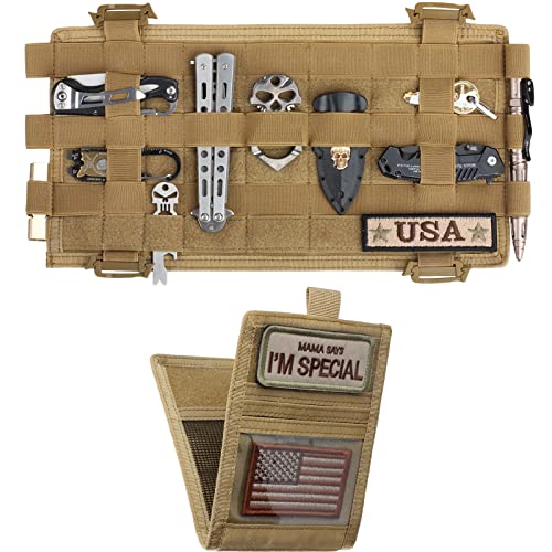 WYNEX Molle Car Visor Organizer with Detachable Card Pouch | Auto Sun Visor Storage Molle Panel with Elastic Webbing Slots for Glasses & Tactical Gear | Fit Most Vehicle, Jeeps, SUVs & Trucks - color: Khaki