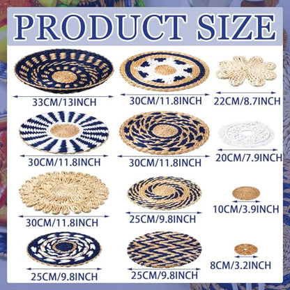 Xuhal 15 Pcs Boho Wall Basket Decor Handcrafted Seagrass Woven Wall Basket Rustic Round Woven Hanging Art for Home Farmhouse Kitchen Table Living Room(Blue Classic Style) - style: Blue Classic Style