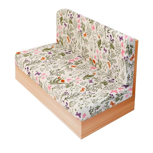 RV Dinette Cushion Covers, Printed Camper Cushion Slipcovers, Washable Anti Slip Stretch Fabric (Sage Wild Green) - color: White Green, size: 1 Bench Cover & 1 Backrest Cover