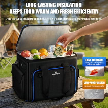 Large Heated Lunch Box Lunch Bag for Men, Auto Temp Control Electric Lunch Box for Adults, 12/24/110V Portable Food Warmer for Truck/Car/Work/Travel, Self Heating Lunch Box for Construction