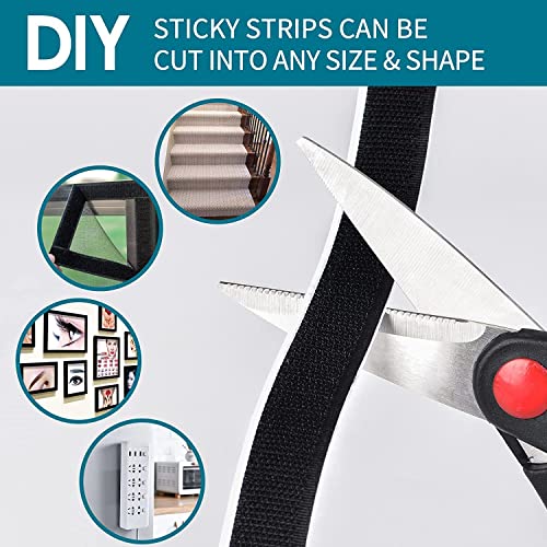 1 Inch x 82 Feet Black Hook Loop Strips with Adhesive Heavy Duty, Double Sided Hook Loop Rolls, Picture Hanging Strips, Bulk Sticky Straps Wall Hanging Tape - size: 1in x 82ft, style: Black