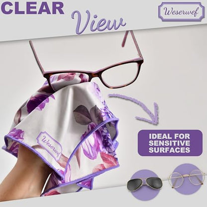 WESERWEF Design Microfiber Glasses Cleaning Cloth – Premium Cleaning Cloth for Eyeglasses, Screens, Tablets, Cameras & Lenses, 12" x 12", Ultra-Soft & Scratch-Free (Rose and Lilac) - color: rose and lilac