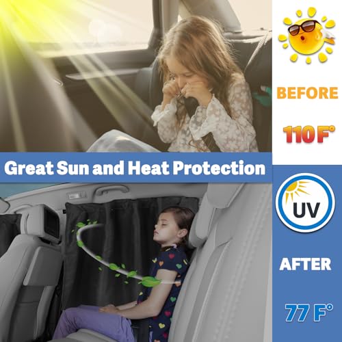 XCBYT Car Window Shades - 2 Pack Side Window Sun Shade Privacy Curtains Upgrade Anti-Fallout Hook 99% Light Block Keeps Cooler Car Blackout Covers for Baby Sleeping Camping Travel Nap - color: Side (2-Pack, Rope-Tie)