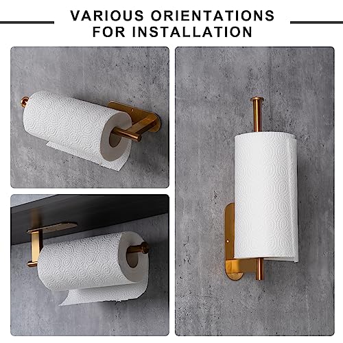Honmein Paper Towel Holder, Upgrade SUS304 Stainless Steel Paper Towel Holder Under Cabinet, Bend-Resistant, Self-Adhesive or Drill mounting (Gold) - color: Gold