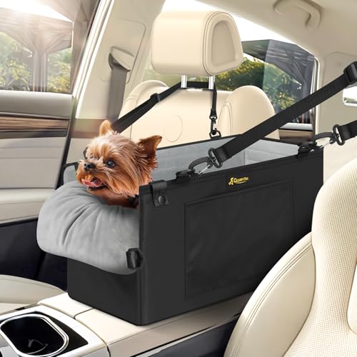 QUMY Dog Car Seats for Small Dogs Up to 11lbs, Portable Center Console Dog Booster Seat, Multi-Purpose Puppy CarSeat with Adjustable Safety Belt, Travel Pet Car Carriers for Small Dogs and Cat, Black - color: Black