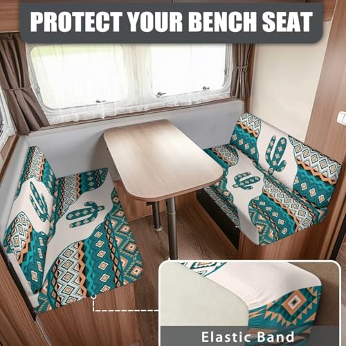 SEANATIVE Cactus Aztec Tribal RV Dinette Cushion Covers Stretch Printed RV Sofa Seat Slipcovers Replacement Non-Slip Camper Cushion Slipcovers Washable RV Dinette Seat Covers - color: Cactus Aztec Tribal