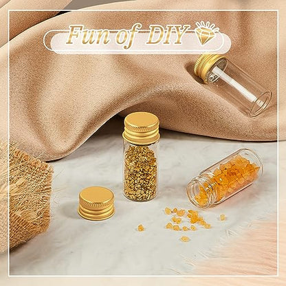 Didaey 100 Pcs Small Clear Vials Spice Mini Jars with Lids Mini Glass Bottles with Screw Aluminum Metal Caps Tiny Jars Sample Containers for Powder Cream Cosmetic Jewelry Wedding (10 ml,Gold Caps) - color: Gold Caps, size: 10 ml