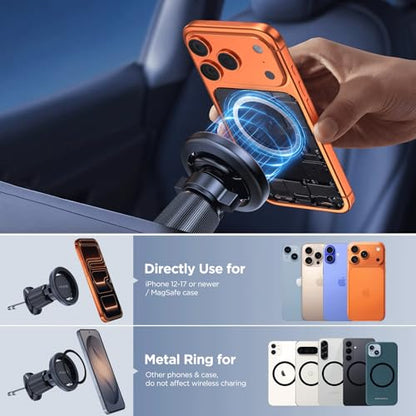 Miracase Car Phone Holder for Magsafe [Strong Magnets] Magnetic Phone Holders for Your Car, 360°Adjustable Air Vent Hands Free Cell Phone Mount Cradle Fit iPhone 17-12 & All Smartphones, Black - color: Dark Black