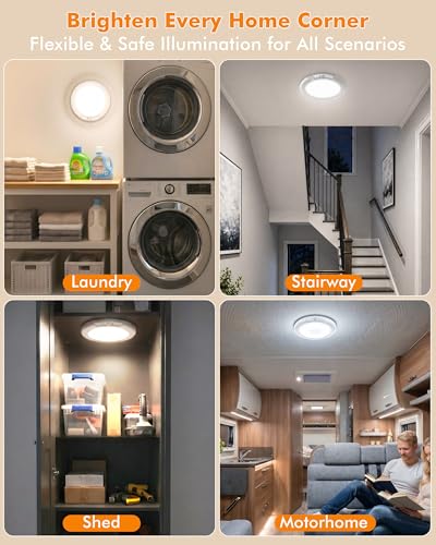 Rechargeable Ceiling Light 6 Pack, No Wiring Magnetic Motion Sensor Ceiling Light with Remote, Battery Operated LED Dimmable Ceiling Lights for Closet Shower Bathroom Hallway Pantry Shed Porch Stairs - size: 6 PACK