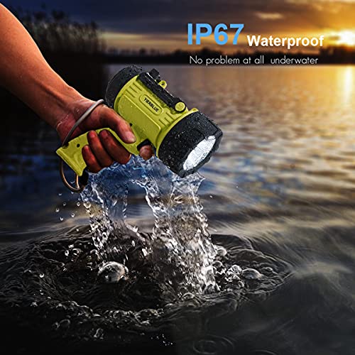 YIERBLUE Rechargeable Spotlight Flashlight with 2000,000 High Lumen LED, IP67 Waterproof Long Running Spot Light searchlight, Impact Resistant Handheld Spotlight with Foldable Stand and Red Lens - color: Fluorescent