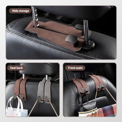 2026 New Car Seat Headrest Hooks for Purses and Bags - Support Car Headrest Hooks for Purses and Bags Coat, Leather Car Bag Purse Holder with Double Hooks (Black-2PC) - color: Black-2PC