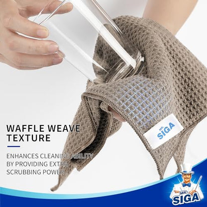MR.SIGA Waffle Pattern Cleaning Cloths, Reusable Absorbent Microfiber Cleaning Towels, Ultra Soft Microfiber Kitchen Cleaning Rags, 6 Pack, Sandy Brown, 12.6 x 12.6 inch - color: Sandy Brown