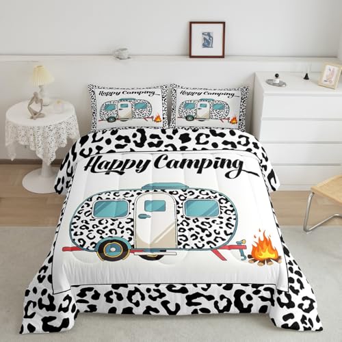 Castle Fairy RV Camper Comforter Set Queen Size,Cow Fur Print Bedding Set 3pcs for Kids Adults Teens Bedroom,Rustic Farmhouse Animals Skin Quilt Set Outdoor Traveling Decor Duvet Insert,2 Pillowcase - color: Multi 01, size: Queen