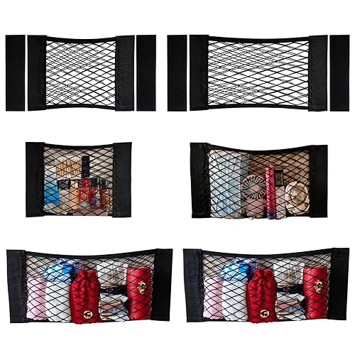 6 Pack Mesh Cargo Net Trunk Cargo Net Wall Sticker Organizer Pouch Bag Elastic Net with Tape Stickers for Car Trunk Storage Storage Holder for Kitchen Cabinet,Closet Organize - size: 6PCS (Different Sizes)