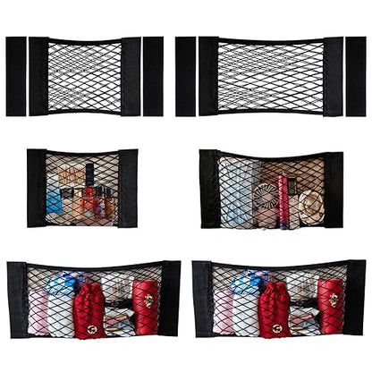 6 Pack Mesh Cargo Net Trunk Cargo Net Wall Sticker Organizer Pouch Bag Elastic Net with Tape Stickers for Car Trunk Storage Storage Holder for Kitchen Cabinet,Closet Organize - size: 6PCS (Different Sizes)