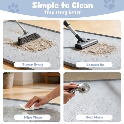 JUJOMAT Cat Litter Box Mat, 34"×22" Waterproof Silicone Cat Litter Trapping Mat Non-Slip Gray Kitty Litter Mat for Indoor Cats, Rubber Pet Food Mats with Lip Easy to Clean & Soft - size: 34"L x 22"W