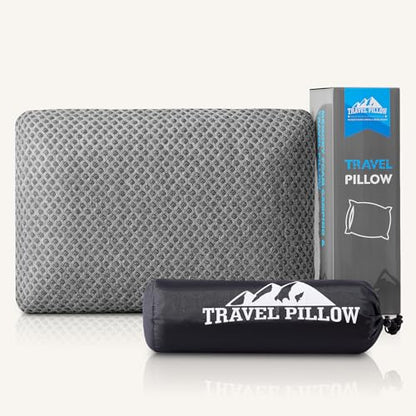 Travel Pillow Memory Foam Pillows, Camping Pillow-Compressible Medium Firm, Breathable Cover, Ideal Backpacking Hiking, Bed Pillows, Airplane and Car (Dark Grey, M) - color: Dark Grey, size: M-17.7*11.8in