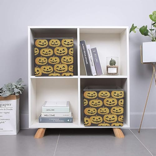Pumpkin Faces Pattern Foldable Storage Box with Handle Organizer Containers for Home Office Clothes Office Supplies - color: style-2