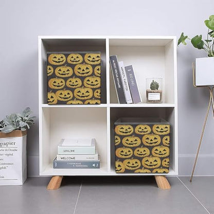 Pumpkin Faces Pattern Foldable Storage Box with Handle Organizer Containers for Home Office Clothes Office Supplies - color: style-2