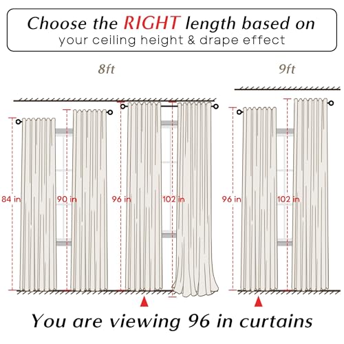 92 Inch Long Blackout Curtains, Neutral Greige Beige Polished Linen Texture Cat Proof Pleated Thermal Insulated Curtains for Living Room Bedroom 2 Panels Set, 93 Inch Curtains - color: Greige, size: 52"W x 92"L (Pack of 2)