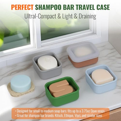AIMAIAIMAI Shampoo Bar Travel Case Compatible with Kitsch, Leakproof Silicone Small Travel Soap Case with Draining Pad, Portable Soap Container for Gym & Camping, 1 Pack (Mint Green) - color: Mint Green