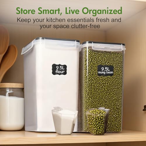 ALSO GO 2 PC (9.5L | 321 Oz) Extra Large Airtight Food Storage Containers with Lids,Kitchen and Pantry Organization Plastic Containers for Flour,Rice,Cereal,Pasta,Sugar,dog food (Leakproof, BPA-Free)