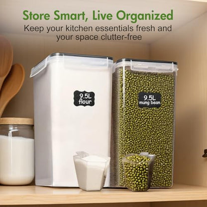 ALSO GO 2 PC (9.5L | 321 Oz) Extra Large Airtight Food Storage Containers with Lids,Kitchen and Pantry Organization Plastic Containers for Flour,Rice,Cereal,Pasta,Sugar,dog food (Leakproof, BPA-Free)