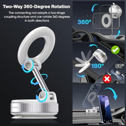 Jikasho Vacuum Magnetic Car Phone Holder for Magsafe, Hands-Free 360° Adjustable Suction Cup Phone Mount for Car/Gym/Mirror/Smooth Surface, Compatible with iPhone & Android (White) - color: White