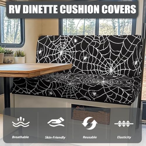 Cobweb RV Dinette Cushion Covers Replacement Camper Cushions Cover Stretch RV Couch Cover Halloween Camper Dinette Seat Cover for Travel Trailer Couch, Black - color: Cobweb