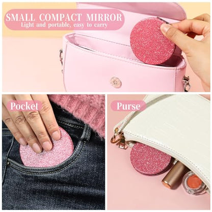 Dimeho Cosmetic Compact Mirror Folding Glitter Round Mini Makeup Mirror Portable Bling Magnifying Vanity Mirror Cute Travel Double-Sided Mirror for Women Purse Handbag Wallet Home Office