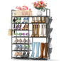 Kottwca 7 Tiers Shoe Rack Metal Shoe Organizer for Entryway Closet, 24-28 Pairs Stackable Shoe and Boots Shelf Storage Cabinet with Hooks and Side Hanging Pockets for Bedroom, Garage, Black - size: 2 Row 7 Tier