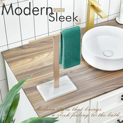 KOKOSIRI Hand Towel Holder Stand Towel Rack with Marble Base for Bathroom Kitchen Vanity Countertop, Champagne Bronze Stainless Steel 15.7'' Height THS0002-SM-CPG - color: Champagne Bronze, size: 1-Bar