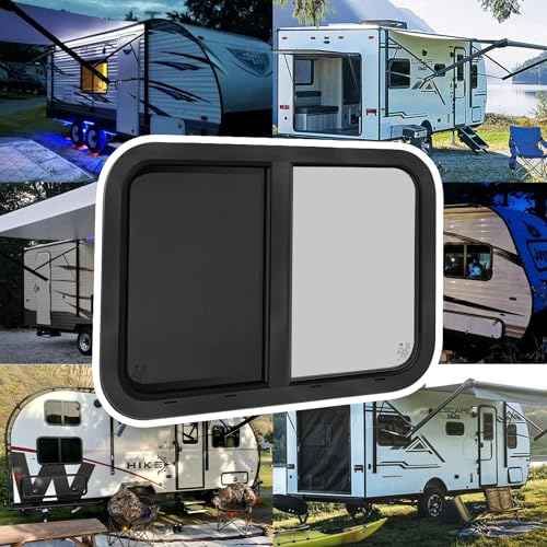 RV Window for Cargo Trailer,42" W x 22" H RV Window Replacement for Camper Travel Trailer Cargo Van,Horizontal Sliding with Trim Ring Fit 15/16" or 1-3/8" Thick Wall,Allow Error 1/16",DOT Approved - size: 42"W x 22"H