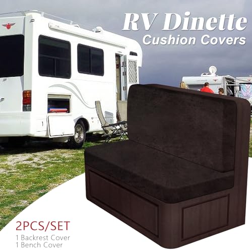 ANARACHON Leather Look RV Dinette Cushion Covers, Stretch Camper Cushion Slipcovers for Travel Trailer Couch RV Booth Seat(1 Backrest Cover & 1 Bench Cover,07 Chocolate) - color: Chocolate Brown, size: 1 Set