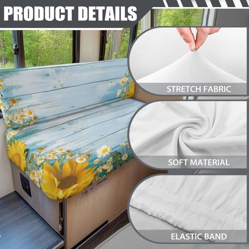 NDISTIN Blue Wood Sunflower RV Dinette Cushion Covers 2 Sets Camper Couch Cushion Covers Dinette with 1 Backrest & 1 Bench Covers Stretch Sofa Furniture Protector for RV Camper Sofa - color: Blue Wood Sunflower