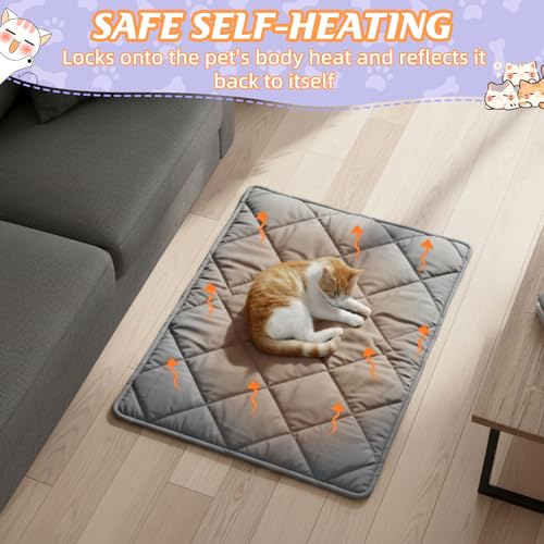 Riakrum 4 Pack Self-Heating Pet Mat for Cats and Small Dogs, Removable Washable Cover, Non-Slip Thermal Bed for Indoor/Outdoor Use, Portable and Comfortable for Pets(24 x 18 Inches)