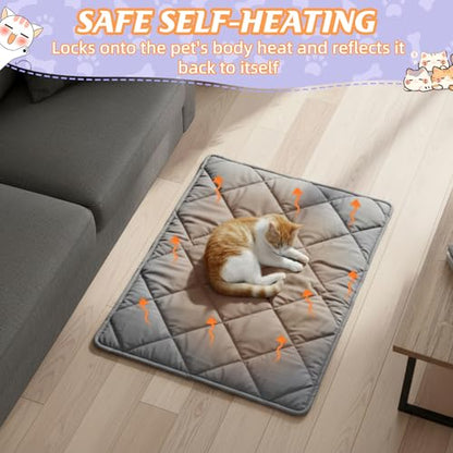 Riakrum 4 Pack Self-Heating Pet Mat for Cats and Small Dogs, Removable Washable Cover, Non-Slip Thermal Bed for Indoor/Outdoor Use, Portable and Comfortable for Pets(24 x 18 Inches)