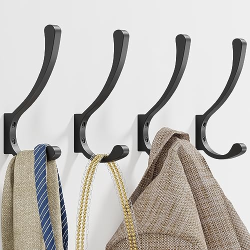 saffruff Wall Mount Coat Hooks, Heavy Duty Metal Hooks for Hanging Clothes, Backpack, Bag,Towel & Jacket, Strong 30 lbs Hold Closet Hanger, Black 4 Pack - color: Black, size: 4 Pack