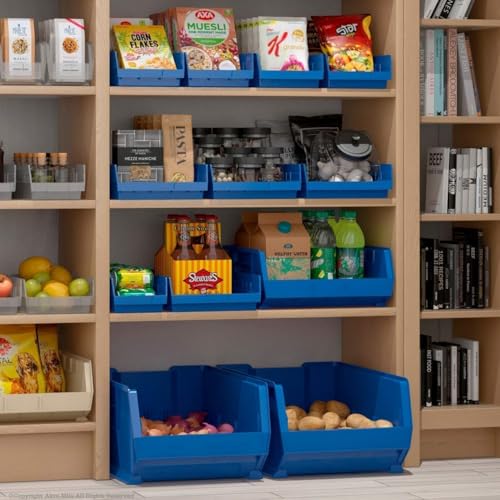 Akro-Mils 30138 Plastic Shelf Bins, Heavy Duty Storage Bins for Garage, Closet, and Drawer Organization, 18" x 6-1/2" x 4", Blue, 12-Pack - color: Blue