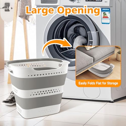 42L Medium Collapsible Plastic Laundry Basket with Handles, Foldable Laundry Basket Hamper, Pop Up Storage Container Organizer for Washing Storage (Gery, 17 Inch * 13 Inch * 15 Inch) - style: 42L
