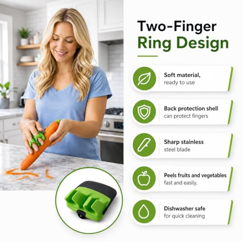 2-Finger Vegetable Peeler – Ergonomic Fruit & Vegetable Peeler with Secure Finger Grip, Sharp Stainless Steel Blade, Easy-Control Kitchen Peeling Tool for Carrots, Potatoes, Cucumbers & More - color: Green & Black