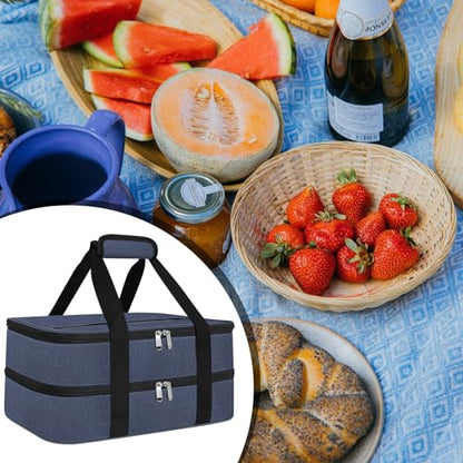 esouler Double Insulated Casserole Carrier Bag Hot & Cold Food Carrier Bag Lasagna Holder Lunch Bag for Picnics, Parties, Travel, Fits 9 x 13 Inches Casserole Dish-Blue - color: Blue, size: 16x10x7.2 in