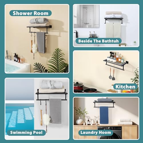 Alise 16 Inch Towel Racks for Bathroom, Towel Rack Wall Mounted with Tower Bars, SUS 304 Stainless Steel Bathroom Shelf, Heavy Duty Hand Towel Holder (Matte Black) - color: Matte Black, size: 16-Inch