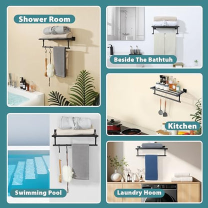Alise 16 Inch Towel Racks for Bathroom, Towel Rack Wall Mounted with Tower Bars, SUS 304 Stainless Steel Bathroom Shelf, Heavy Duty Hand Towel Holder (Matte Black) - color: Matte Black, size: 16-Inch
