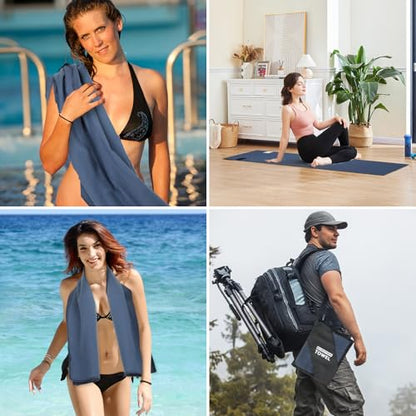 4 Pack Camping Towel Set Microfiber Lightweight Travel Body Towels Men Women Quick Dry S L XL Fast Drying Compact Absorbent Towel for Beach Yoga Swimming Pool Hiking Fishing Picnic Gym Sports - color: Navy Blue