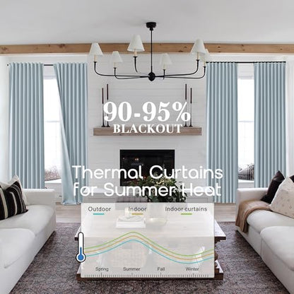 SHINELAND Light Blue Black Out Curtains 72 Inch Long, Thermal Insulated Room Darkening Pleated Drapes for Bedroom Living Room - color: Light Blue, size: 52"W x 72"L (Pack of 2)