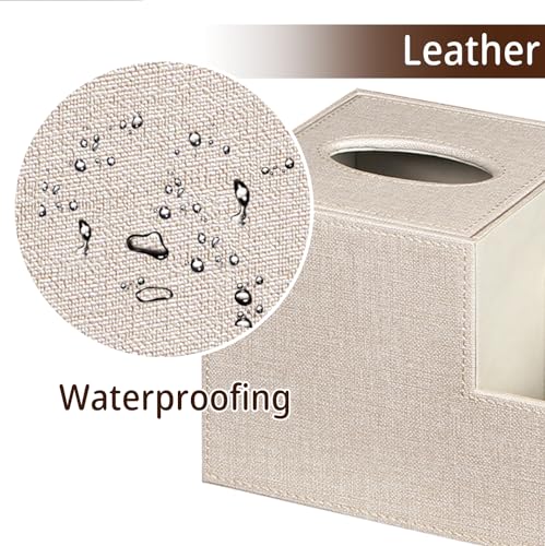 PU Leather Square Tissue Box Cover - Multi-Functional Tissue Box Holder, Tissue Box Cover with Storage,Tissue and Remote Control Holder, Cube Tissue Box Organizer Bedroom Nightstand End Table - color: Beige