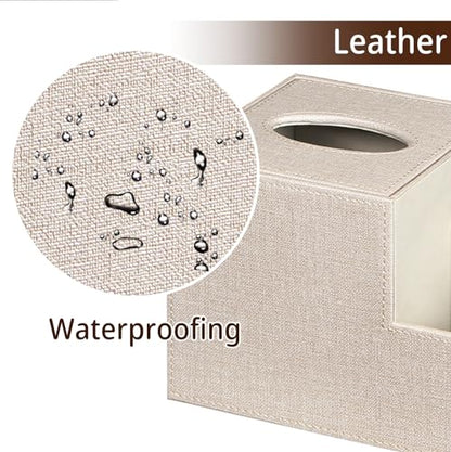 PU Leather Square Tissue Box Cover - Multi-Functional Tissue Box Holder, Tissue Box Cover with Storage,Tissue and Remote Control Holder, Cube Tissue Box Organizer Bedroom Nightstand End Table - color: Beige