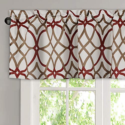 H.VERSAILTEX Blackout Curtain Valances for Kitchen/Bathroom - Thermal Insulated Window Valances for Living Room/Bedroom Rod Pocket Short Curtain 1 Panel, 52x18 inch, Geo in Taupe and Red - color: Geo in Taupe and Red